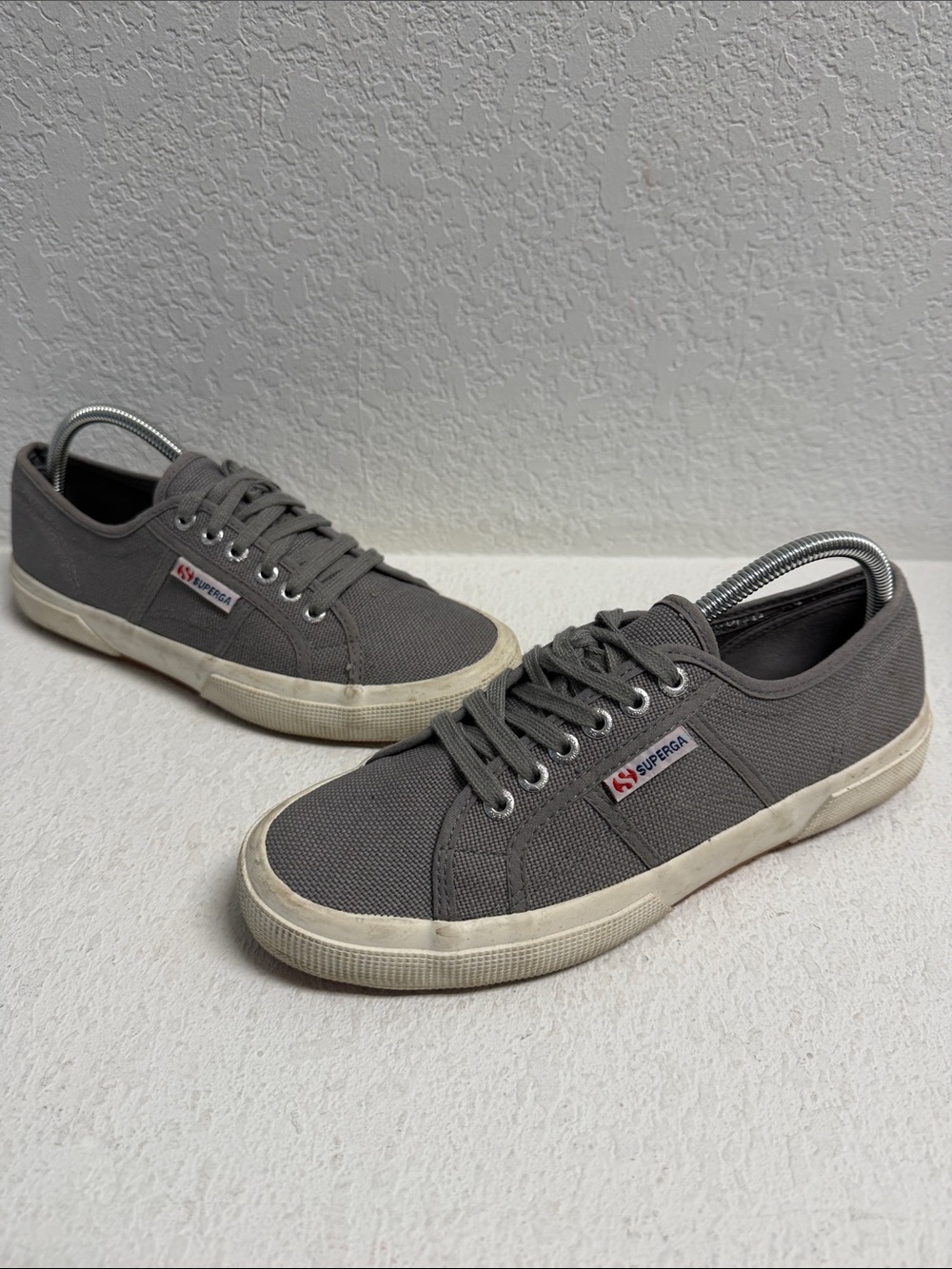 Superga Womans Low-Top Canvas Sneakers in Grey 9.5